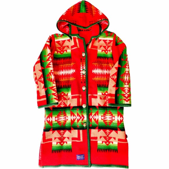PENDLETON Beaver State Vintage Wool Aztec Blanket Tribal Western Long Coat L - Picture 1 of 6